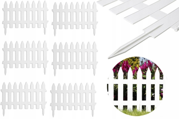 Płotek Ogrodowy Biały 3,5m Palisada Płot Krawężnik Plastik ZESTAW Ozdobny