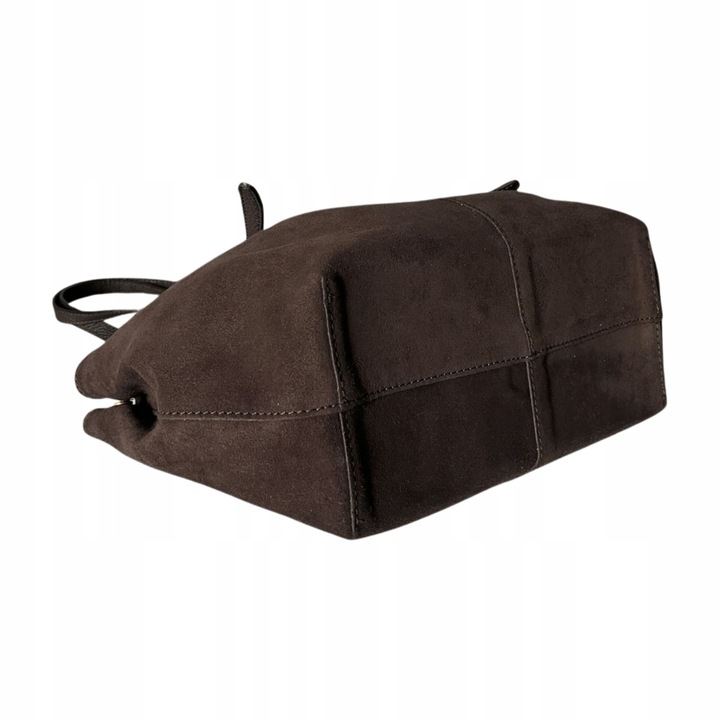 Czekoladowa torebka zamszowa shopper brąz SKÓRA ZAMSZ NATURALNY Vera Pelle