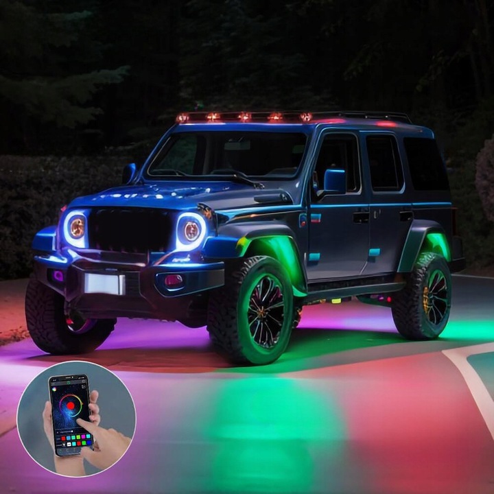 PODŚWIETLENIE PODWOZIA LED RGB LAMPKI POD SAMOCHÓD AUTO 8szt + PILOT APPka