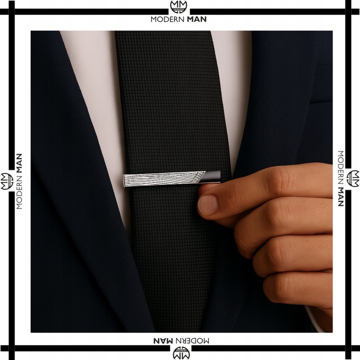 ZESTAW SPINKI DO MANKIETOW I KRAWATA SREBRNO CZARNE ELEGANCKI DLA MEZCZYZNY