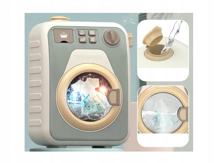 Zabawkowa PRALKA AUTOMATYCZNA DLA DZIECI OBROTOWY BĘBEN WODA światło dźwięk