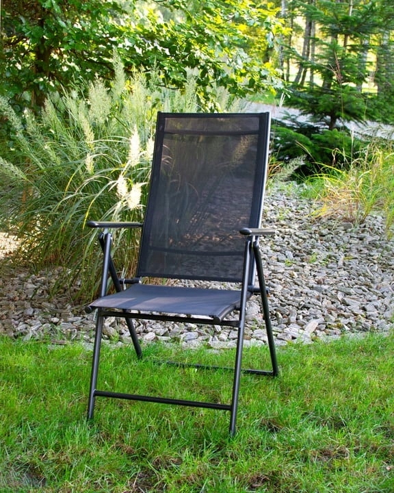 Krzesło Ogrodowe Składane Regulowane Oparcie Leżak Fotel Aluminium Czarny