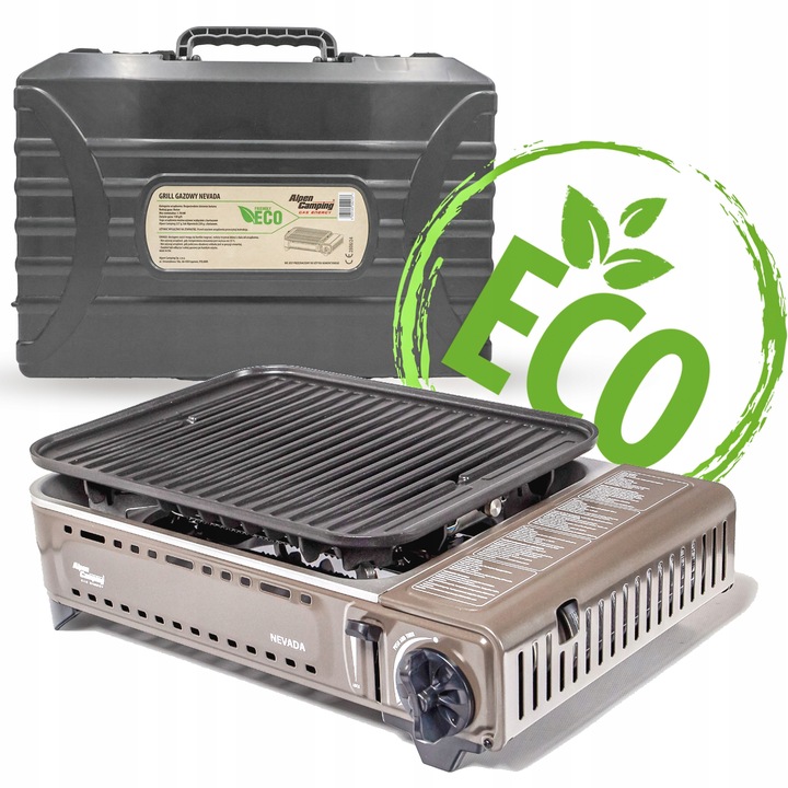 GRILL TURYSTYCZNY na KARTUSZ gazowy ALPEN CAMPING NEVADA + WALIZKA + 8x GAZ