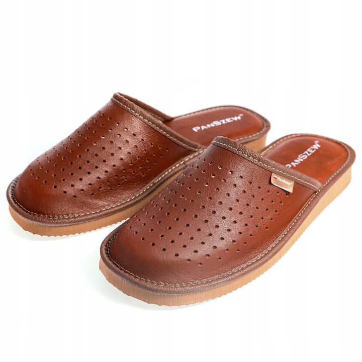 PanSzew Kapcie Męskie SKÓRZANE Pantofle KLASYCZNE z Dziurkami 40-46