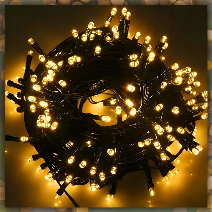 LAMPKI CHOINKOWE BIAŁY CIEPŁY 200 LED FLASH GRUBE WEW/ZEW NA CHOINKĘ 15M