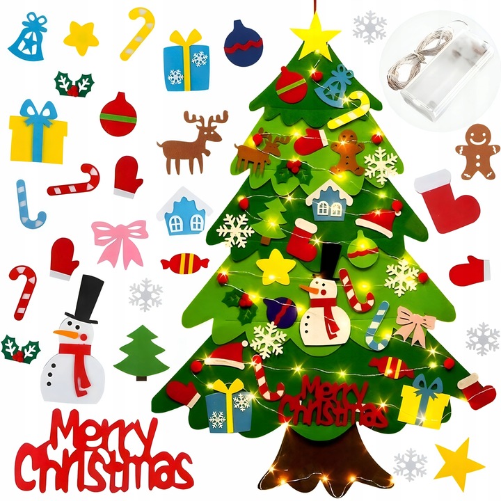 CHOINKA Z FILCU FILCOWA LED ZABAWKA DLA DZIECI DEKORACJE ŚWIĄTECZNE ŚWIĘTA