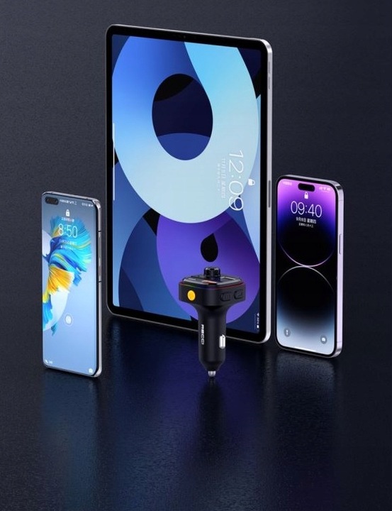 TRANSMITER SAMOCHODOWY FM BLUETOOTH LED USB i USB-C QC 3.1A RECCI