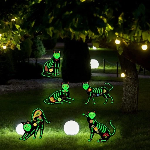 ZESTAW 5 fluorescencyjnych przerażających kotów święcace w ciemności +kotwy