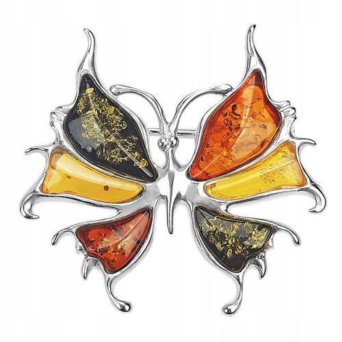 SREBRNA BROSZKA MOTYL z oryginalny BURSZTYN SREBRO prezent dla MAMY KOBIETY