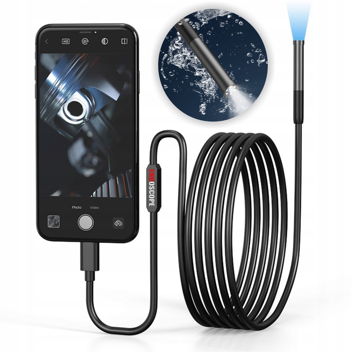 KAMERA INSPEKCYJNA ENDOSKOP DO TELEFONU WARSZTATOWA 3MPix IP67 OBIEKTYW 8mm