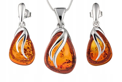 SREBRNY NASZYJNIK z oryginalny BURSZTYN SREBRO wisiorek łańcuszek PREZENT