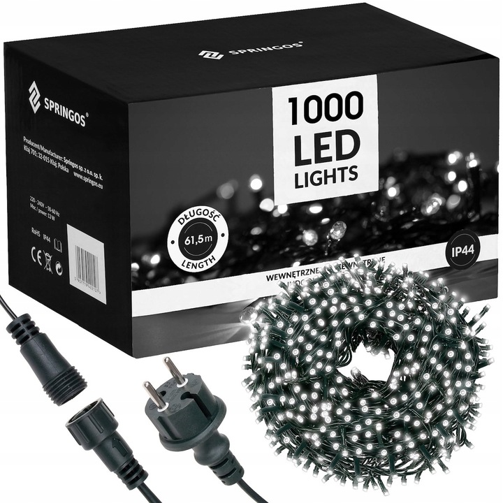 ŚWIATEŁKA LAMPKI LED ZEWNĘTRZNE CHOINKOWE BIAŁY ZIMNY 1000 LED 60M CHOINKĘ