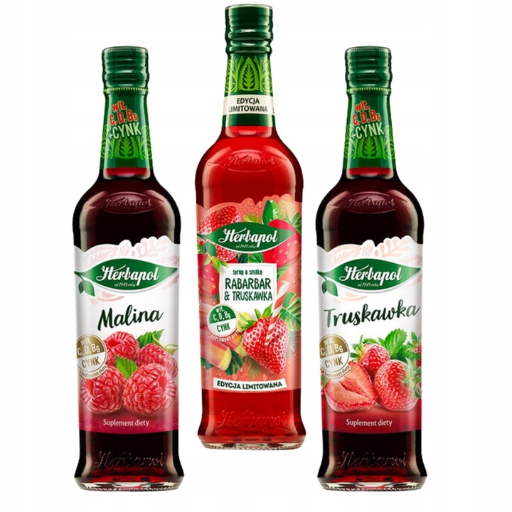 Herbapol Syropy Rabarbar-trusk, malina i truskawka