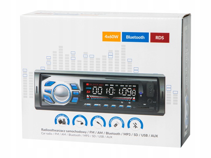 RADIO SAMOCHODOWE BLUETOOTH 1-DIN USB AUX SD MP3