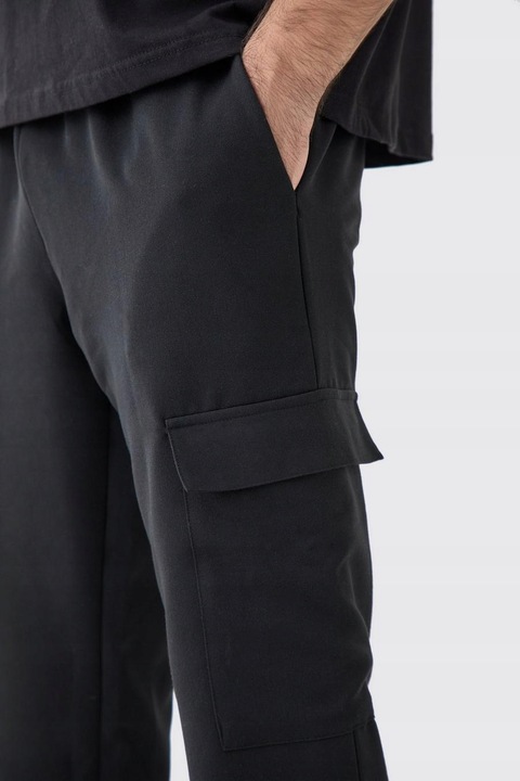 CZARNE SPODNIE BOJÓWKI PROSTE KLASYCZNE MATERIAŁOWE BOOHOO S