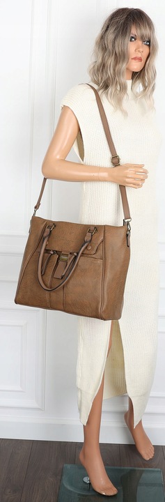 Torebka Damska Listonoszka Shopper Duża A4 Torba na Ramię CH66811 Brązowa