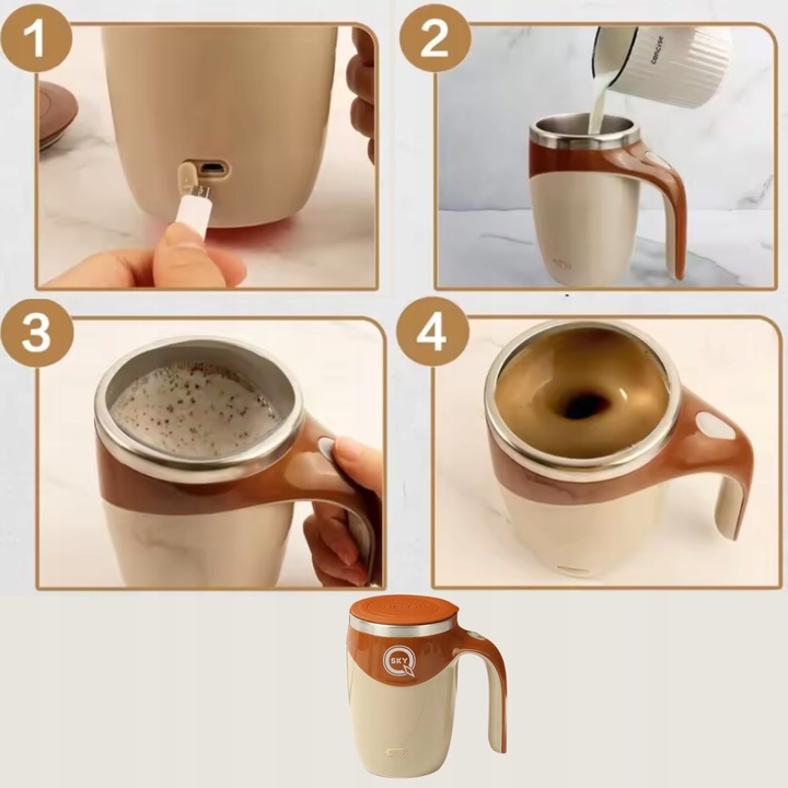 AUTOMATYCZNY KUBEK TERMICZNY 380 ML MAGNETYCZNE MIESZADŁO USB DLA KAWOSZY