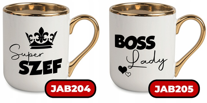 Kubek Elegant Biały Ucho Rant złoty PREZENT DLA SUPER SZEFOWA MiX WZORÓW
