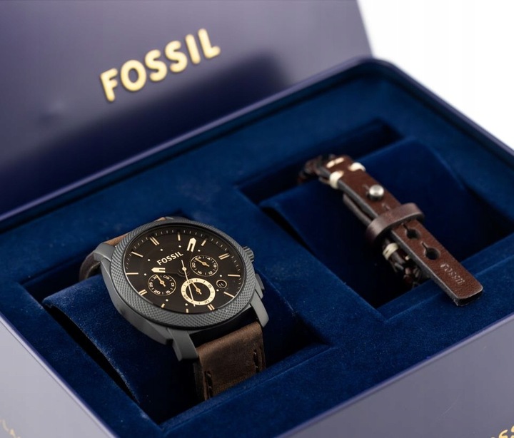 ZEGAREK MĘSKI FOSSIL FS6102SET BRĄZOWY CHRONO - ZESTAW PREZENTOWY Z PASKIEM