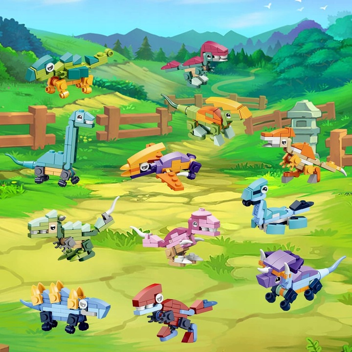 KLOCKI KONSTRUKCYJNE 12w1 DINOZAURY DINO ZABAWA KALENDARZ ADWENTOWY PREZENT