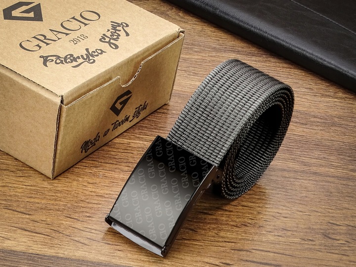 GRACIO Pasek Parciany Męski do Spodni Szary Klamra Zacisk 115cm