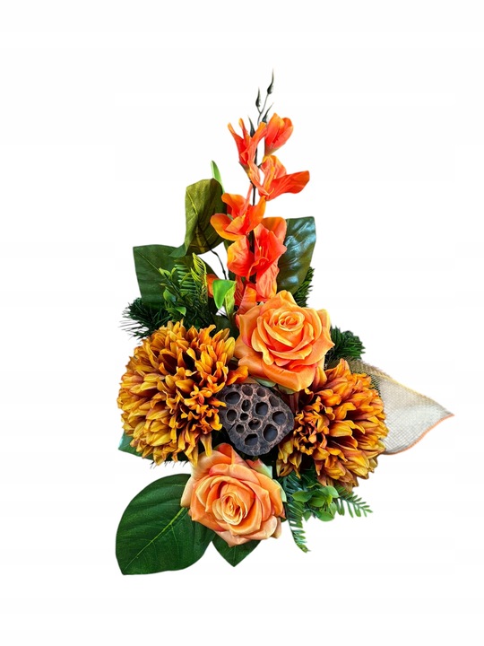 Stroik na cmentarz RÓŻE, komplet z flakonem CHRYZANTEMY bukiet do wazonu