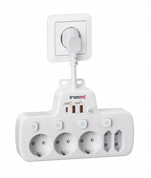 Rozdzielacz Listwa Wielofunkcyjna 5xAC 3xUSB PD20W QC18 4000W Ineox LZW-5UW