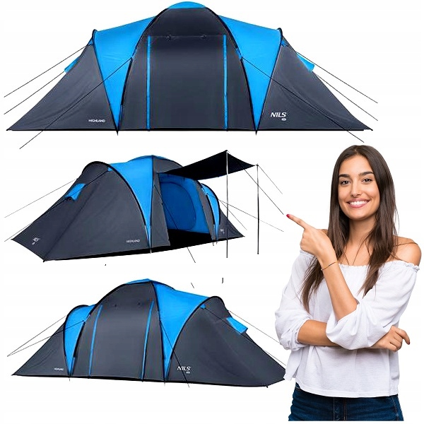 Turystyczny Namiot Kempingowy Duży Z 2 Wejściami 2 Sypialnie 6 osób SOLIDNY