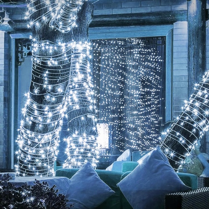 LAMPKI CHOINKOWE 1000 LED BIAŁE ZIMNE IP44 68 M 8 TRYBÓW NA CHOINKĘ