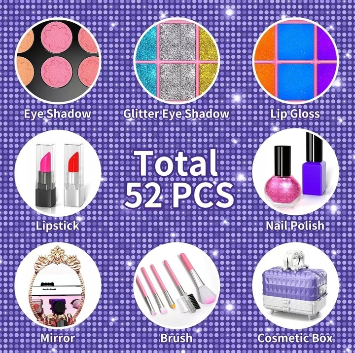 ZESTAW KUFEREK KOSMETYKÓW DO MAKIJAŻU I PAZNOKCI DLA DZIECI PREZENT 52PCS
