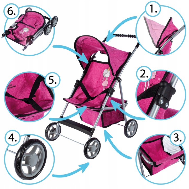 SPACERÓWKA WÓZEK DLA LALEK SPACEROWY SKŁADANY LEKKI STABLINY KSIĘŻNICZNA