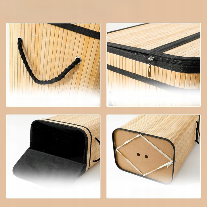 KOSZ NA PRANIE BIELIZNĘ UBRANIA POJEMNIK BAMBUSOWY Z POKRYWĄ DUŻY 72L KUFER