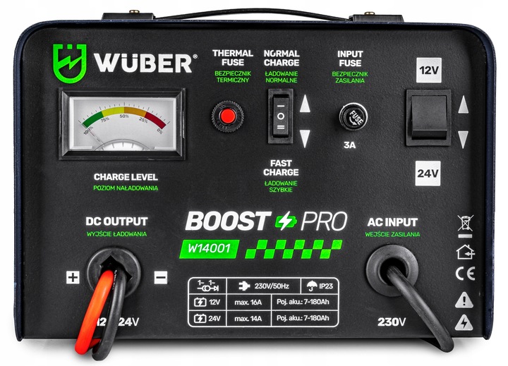 PROSTOWNIK AKUMULATOROWY 16A SAMOCHODOWY 7-180AH DO ŁADOWANIA 12V24V WUBER