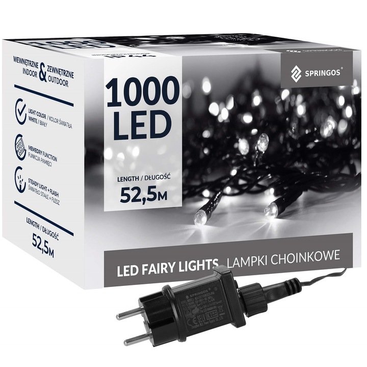 LAMPKI NA CHOINKĘ 1000 LED BIAŁE ZIMNE ZEWNĘTRZNE CHOINKOWE 50m PROGRAMATOR