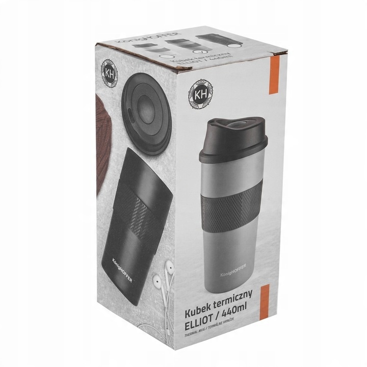 Turystyczny KUBEK TERMICZNY NA KAWĘ termos NA HERBATĘ Elliot 440ml CZARNY