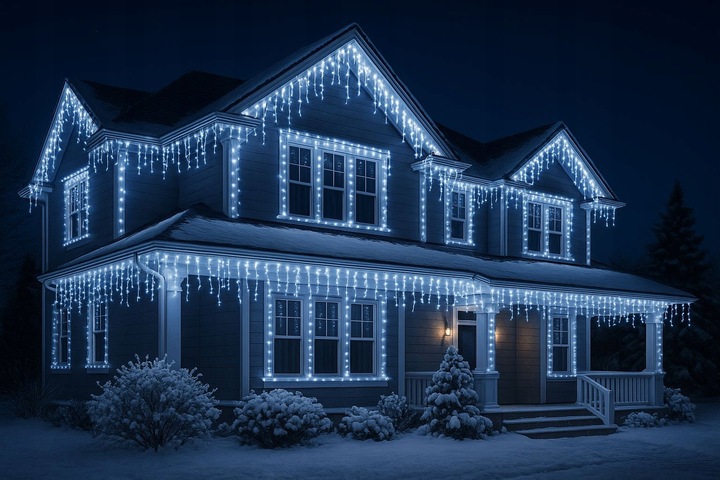 SOPLE 300 LED BIAŁE ZIMNE ZEWNĘTRZNE CHOINKOWE Świąteczne sople dekoracja
