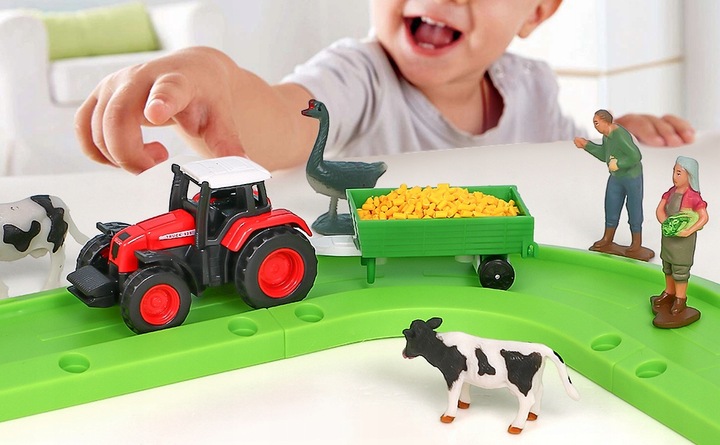 Mega Farma Gospodarstwo STODOŁA OBORA FGURKI ZWIERZĘTA DROGA + 3 TRAKTORY