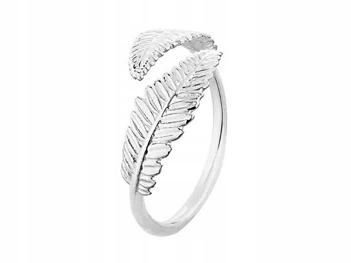 Regulowany Srebrny Pierścionek Liść Paproci Srebro 925 Listek Gałąź Paproć