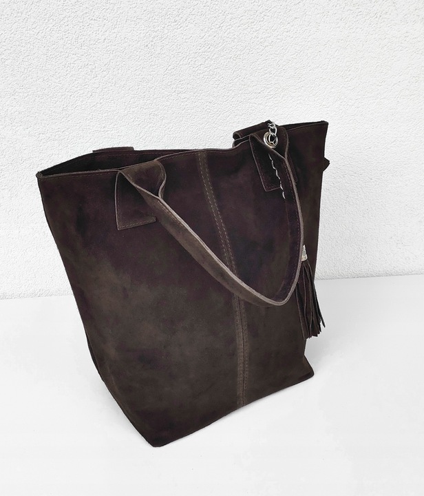 Zamszowa torebka shopper ciemna czekolada