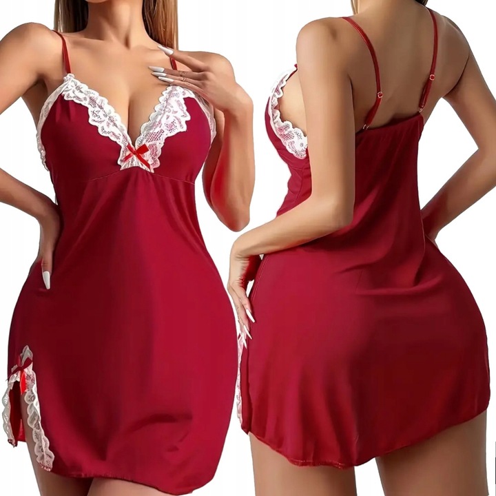 SEKSOWNA KOSZULA NOCNA PIŻAMA DAMSKA KOMPLET KORONKA SEXY WALENTYNKI