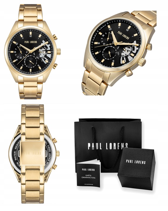 ZEGAREK MĘSKI PAUL LORENS BAKER chronograf datownik open heart +BOX GRAWER