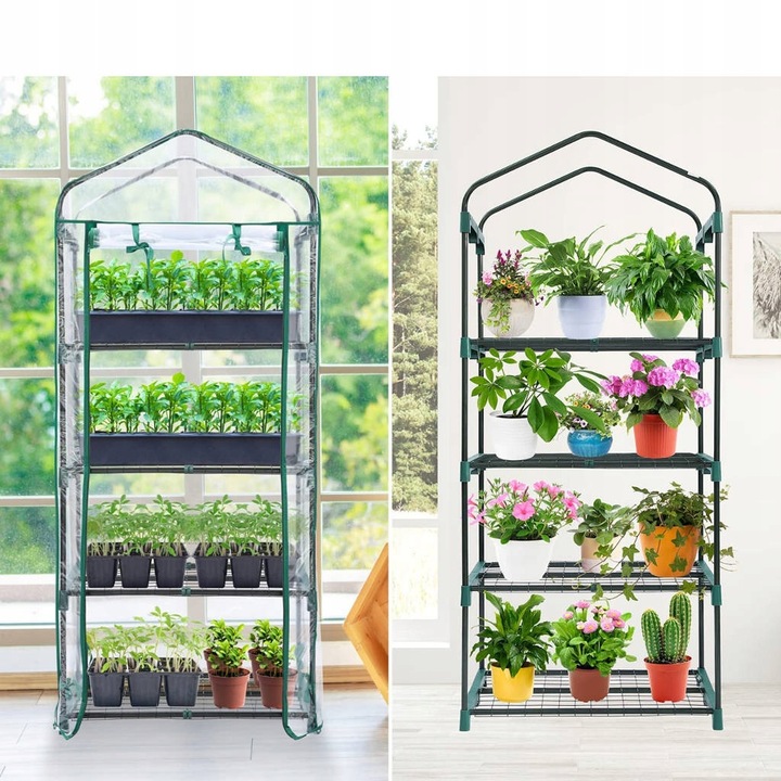 MINI SZKLARNIA FOLIA BALKONOWA 4 Półki 160x70x50cm Rośliny Kwiaty Sadzonki