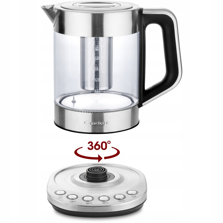 Czajnik Elektryczny Szklany z Podstawą Catler KE510 Poj 1,5L LED 2200W
