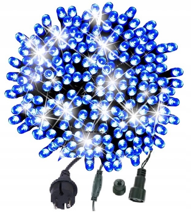 LAMPKI CHOINKOWE 500LED NIEBIESKIE + FLASH FLESZ BŁYSK 35M ZEW/WEW ISKRZĄCE