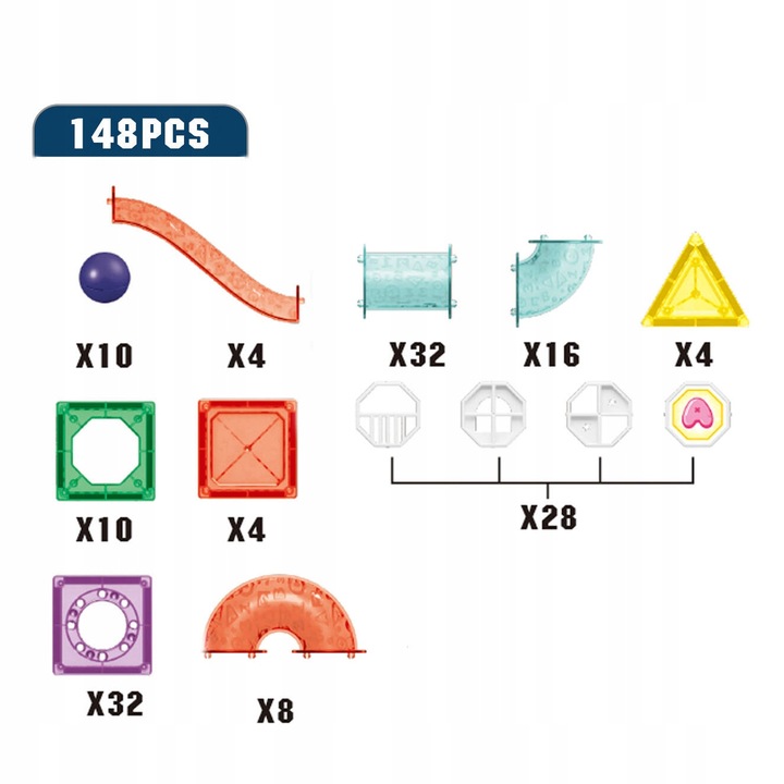 MAGNETYCZNE KLOCKI KONSTRUKCYJNE ŚWIECĄCE TOR KULKOWY KULODROM DUŻY ZESTAW