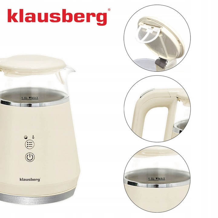 Czajnik elektryczny Klausberg KB-7893 szklany LED 1L Programy temperatury
