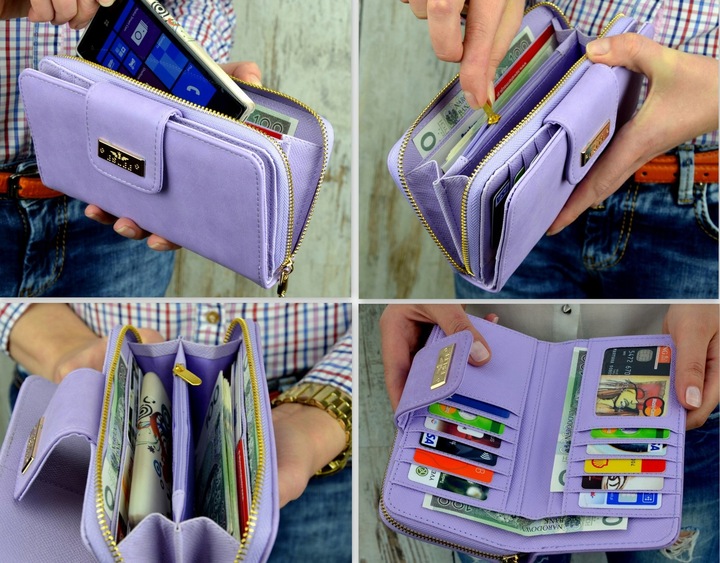 PORTFEL DAMSKI PODWÓJNY Czerwony Organizer Duży stylowy