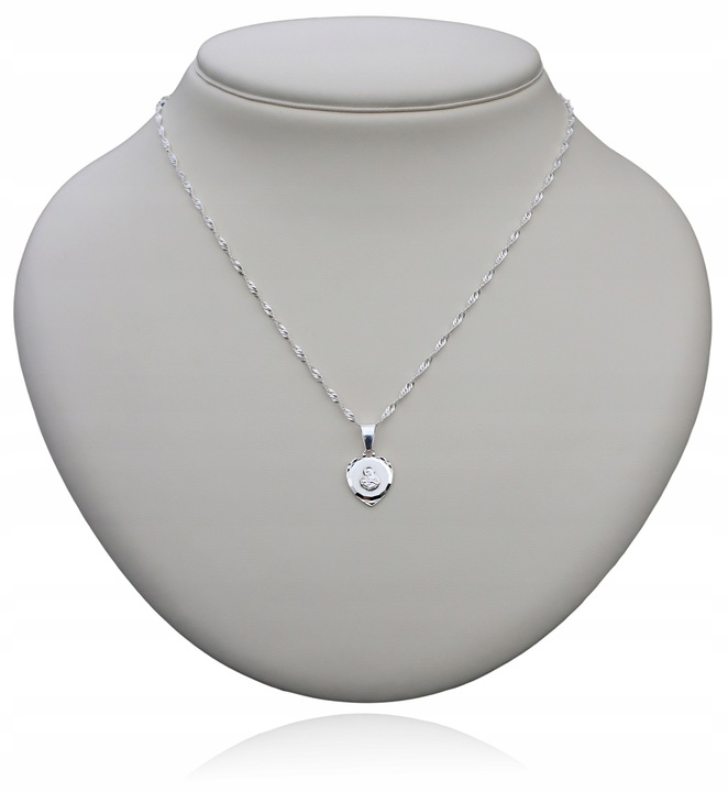 Łańcuszek Srebrny MEDALIK KOMUNIJNY Matka Boska do Komunii na Chrzest 50 cm