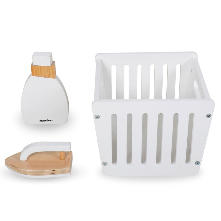 DREWNIANA PRALKA XXL - Z ŻELAZKIEM, KOSZEM, UMYWALKĄ - PRANIE MONTESSORI