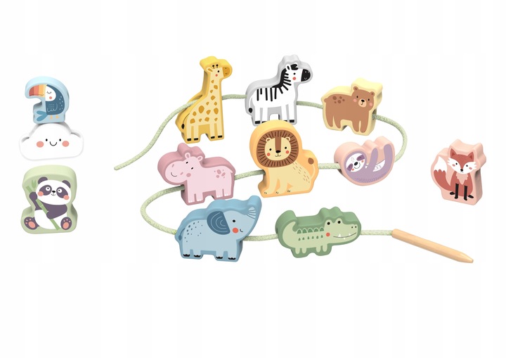 NAWLEKANKA ZOO DREWNIANA PRZEPLATANKA SZNUROWANKA KLOCKI 13 EL WOOPIE GREEN